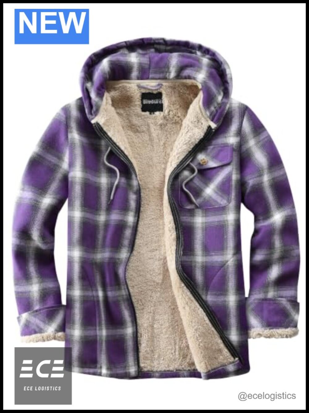 Elesuit Womens Fleece Lined Plaid Full Zip Hooded Jacket